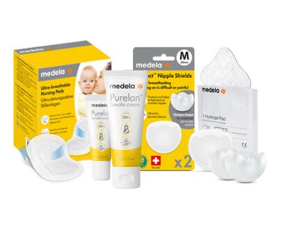 Medela breast-care products such as Purelan, Nursing Pads, Contact nipple shields