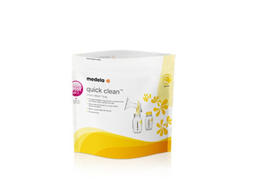 De voorkant van een Medela Quick Clean™ magnetronzak™.