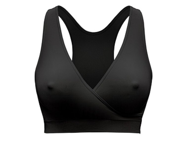 Vooraanzicht van een Medela Keep Cool™ Sleep Bra in zwart.