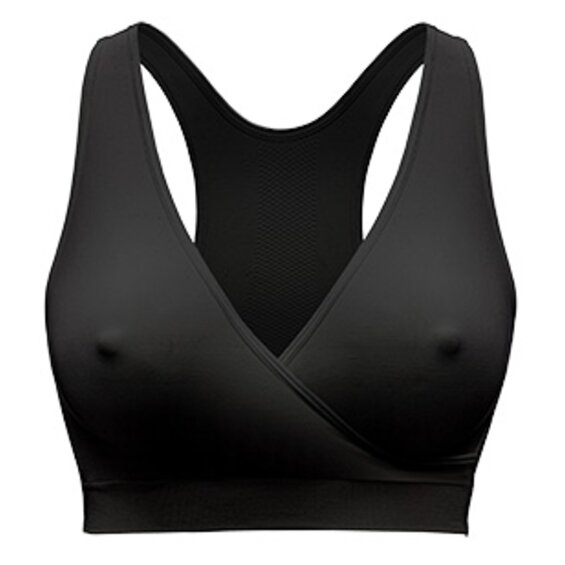 Vooraanzicht van een Medela Keep Cool™ Sleep Bra in zwart.