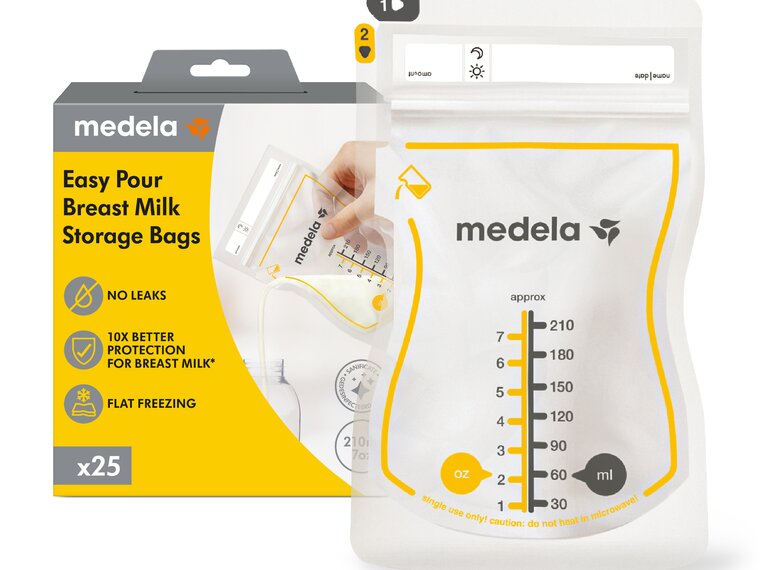 Confezione di vendita al dettaglio per le buste per la conservazione del latte materno Medela Easy Pour, 25 pezzi | Senza perdite, senza BPA