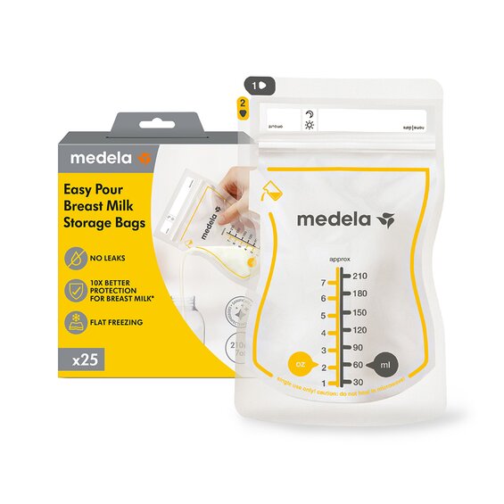 Winkelverpakking voor Medela Easy Pour Bewaarzakjes voor moedermelk, 25 stuks, lekt niet, BPA-vrij
