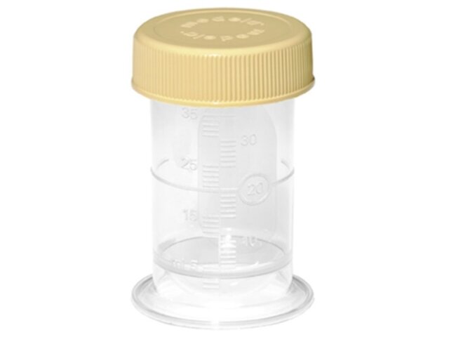 The Medela 35 ml Collection Container has a curved bottom that minimizes loss of colostrum or breast milk when transferring to a syringe.