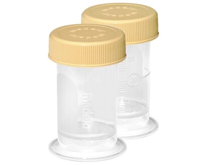 Two disposable 35 ml Medela Colostrum Containers with lids.