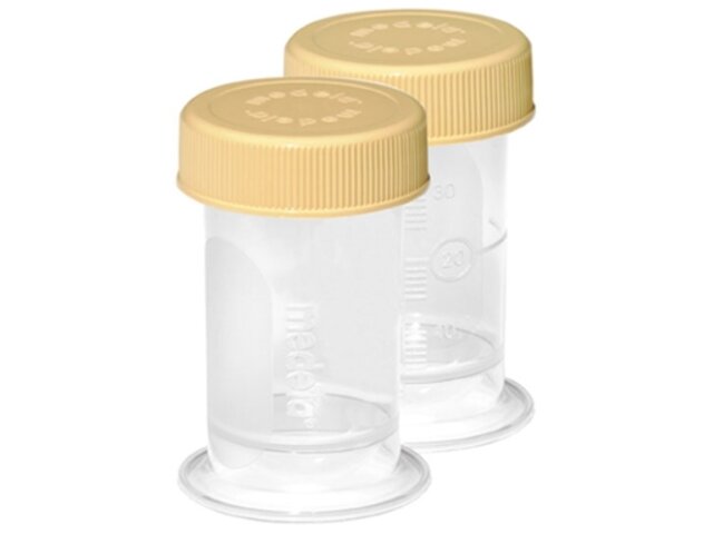 Two disposable 35 ml Medela Colostrum Containers with lids.