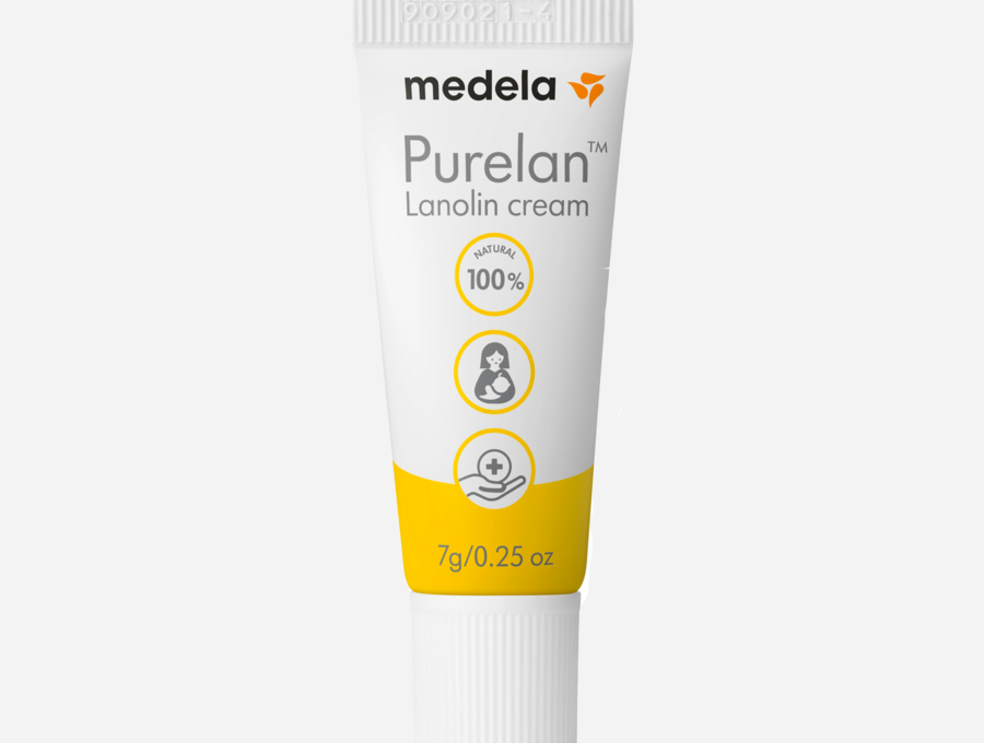 Een 7g Purelan™ lanolinecrème van Medela in reisformaat.