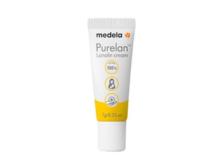 Een 7g Purelan™ lanolinecrème van Medela in reisformaat.