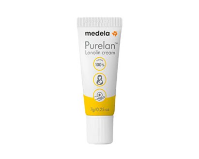 A 7g Purelan™ lanolin cream from Medela in travel size.