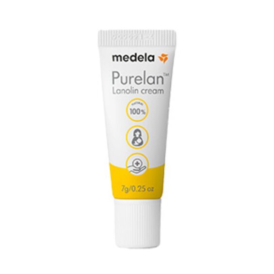 Una crema alla lanolina Purelan™ di Medela da 7 g in formato da viaggio.
