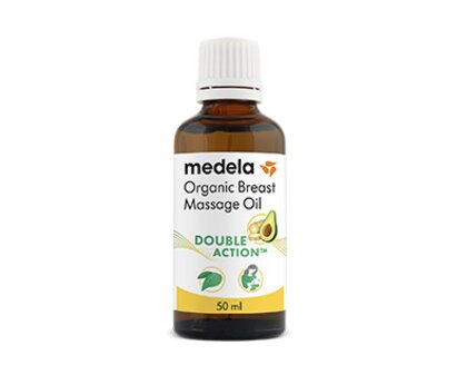 An unopened 50ml bottle of Medela Organic Breast Massage Oil.