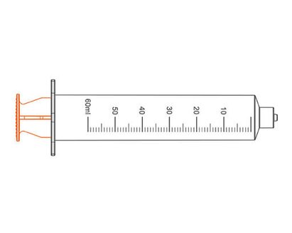 A graphic drawing of a Medela TwistLok® Enteral Syringe.