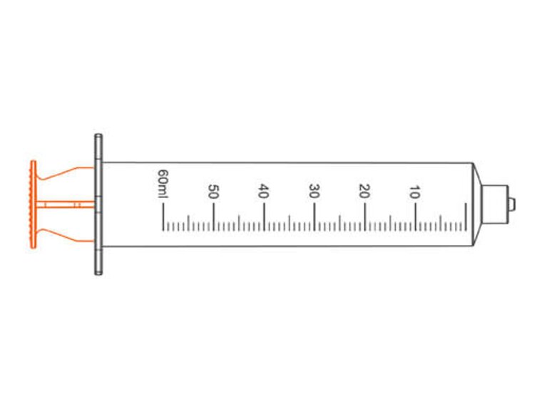 A graphic drawing of a Medela TwistLok® Enteral Syringe.