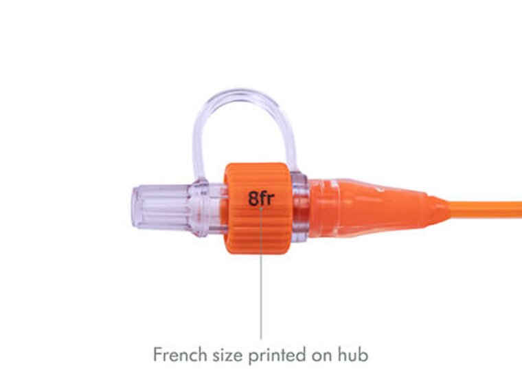 Medela Feeding Tubes with ENFit® Connectors are orange and have French size printed on the hub.