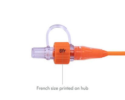 Medela Feeding Tubes with ENFit® Connectors are orange and have French size printed on the hub.