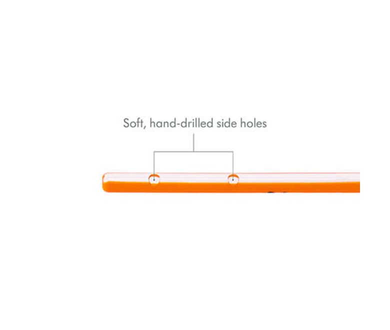 Medela Feeding Tubes with ENFit® Connectors are orange, have side holes and a hole at the end and come in various sizes.