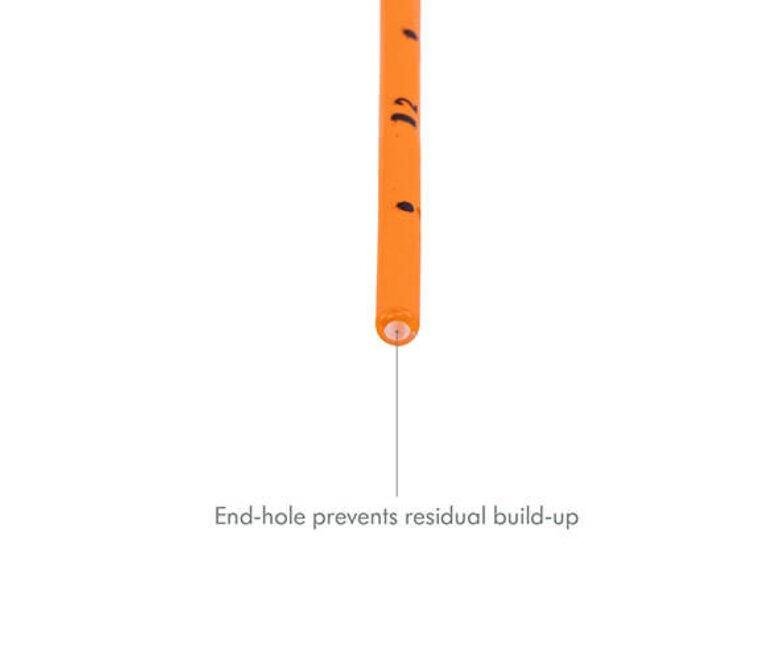 Medela Feeding Tubes with ENFit® Connectors are orange, have side holes and a hole at the end and come in various sizes.