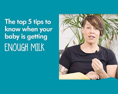 A woman talking with text "The top 5 tips to know when your baby is getting enough milk"