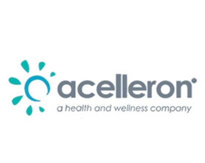 The company logo of "acelleron", a Medela U.S. partner. Includes text: "a health and wellness company"