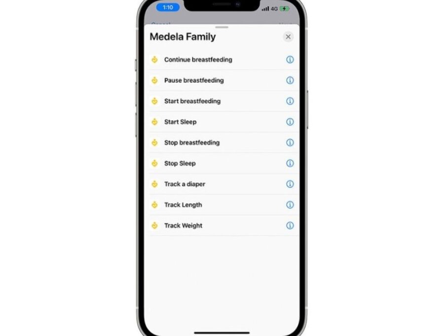 Een screenshot van de Medela Family App.