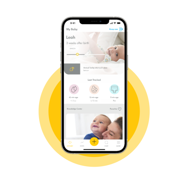 A screenshot from the Medela Family App, My Baby screen.