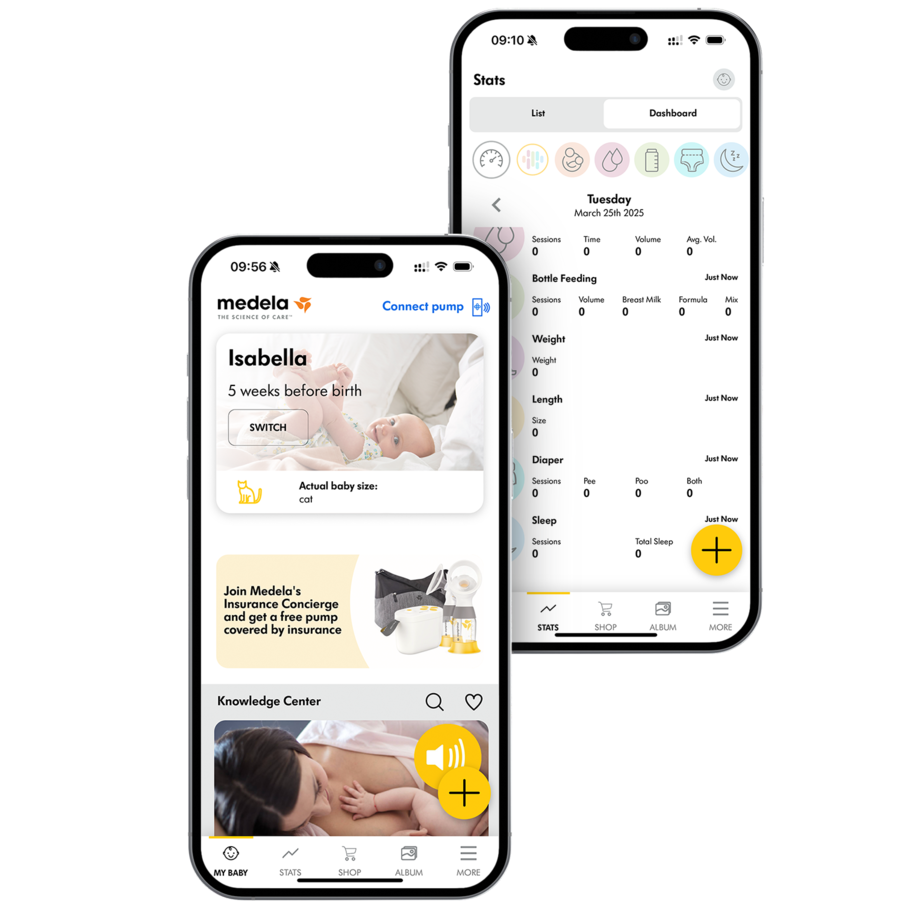 Een screenshot van de Medela Family App, het scherm Mijn baby.