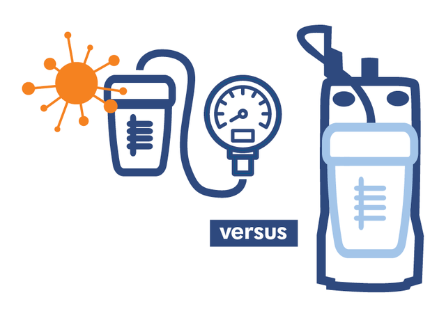 An illustration comparing Central Vacuum System to Mobile Suction pumps.