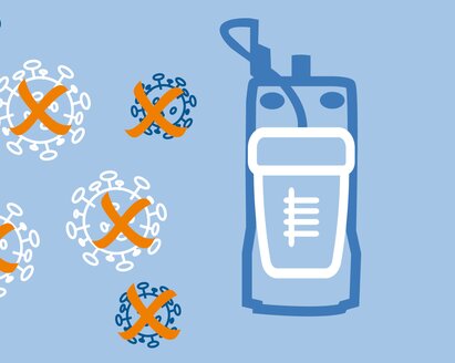 An illustration of Medela's mobile suction system being used for infection prevention.