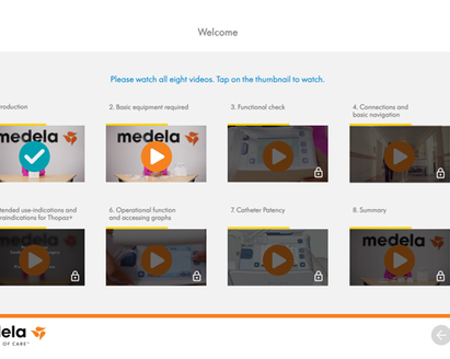 Image of a computer screen showing thumbnails of Medela Thopaz Plus Inservice Training Modules