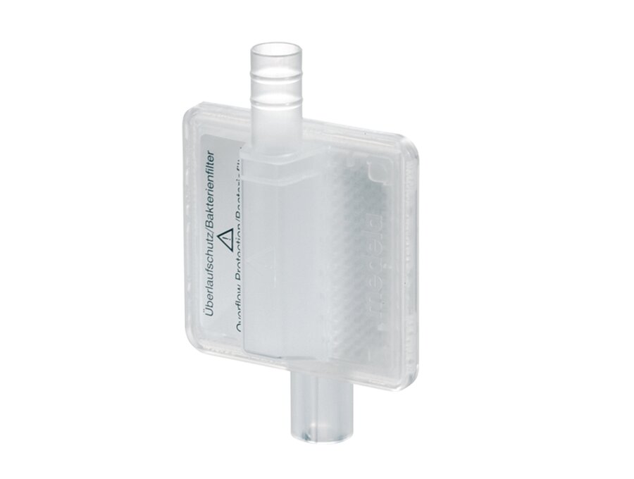 Een Medela Virus/Bacterie wegwerp afzuigfilter met overloopbeveiliging voor gebruik met Medela hulpmiddelen voor de gezondheidszorg.