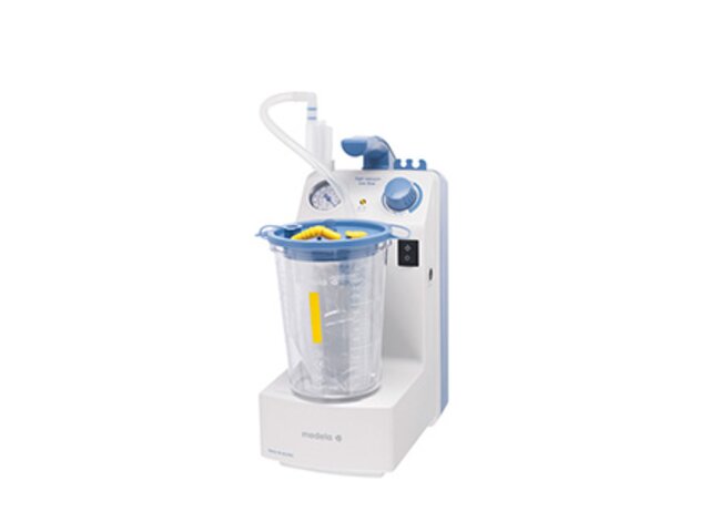 A side view of the Medela Vario 18 AC/DC Suction Pump with a 1.5l disposable suction jar.