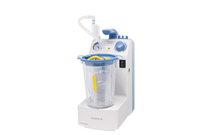 A side view of the Medela Vario 18 AC/DC Suction Pump with a 1.5l disposable suction jar.