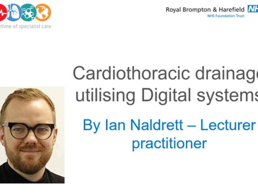 Een foto van Ian Naldrett met de artikeltitel “Cardiothoracale drainage met behulp van digitale systemen”.