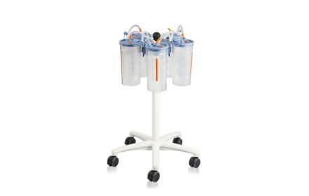 This Trolley is for use with Medela's fluid collection systems and can hold up to 5 suction jars (PSU or PC with disposable liners).