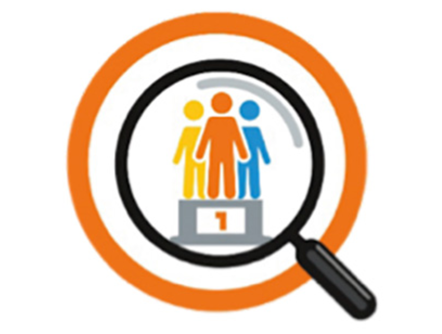Het pictogram Werken bij Medela toont 3 mensen die samen op een podium staan boven de #1.
