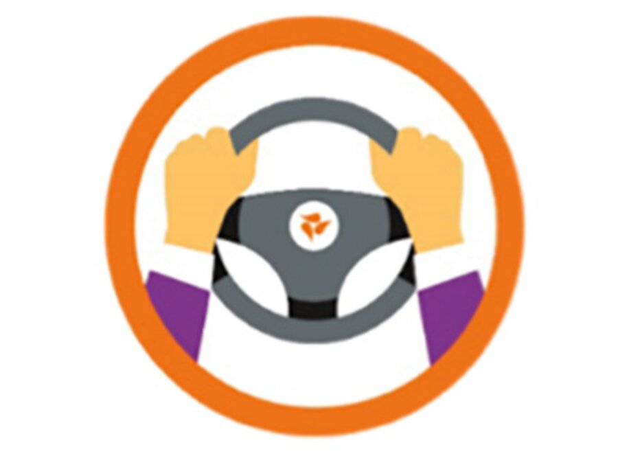 Het pictogram Werken bij Medela toont een persoon die een autostuur vasthoudt met het logo van Medela erop.