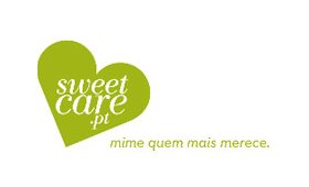 O logótipo da empresa “sweet care.pt” em Portugal.