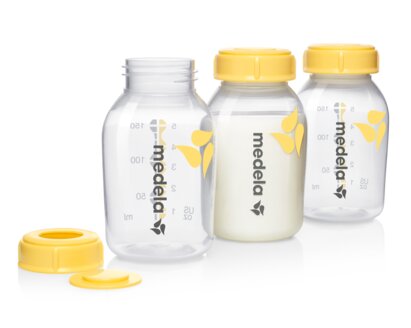 Medela Breast milk storage bottles 5oz with collars and discs, 3-pack