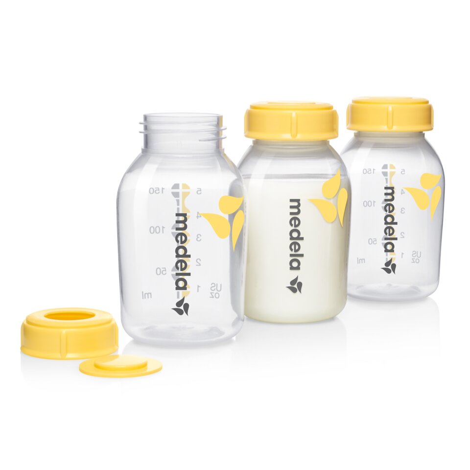 Medela Breast milk storage bottles 150ml with collars and discs, 3-pack