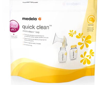 Il lato anteriore di una borsa per microonde Medela Quick Clean™.