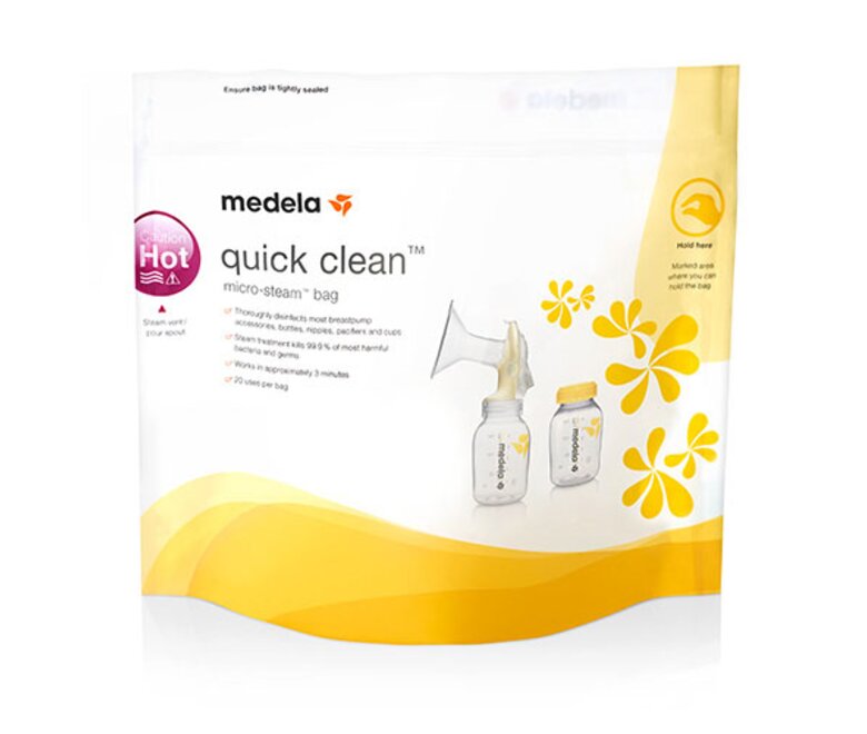 Il lato anteriore di una borsa per microonde Medela Quick Clean™.