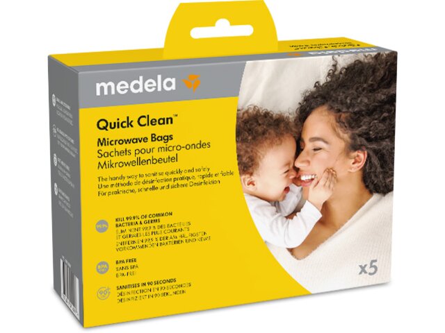 Emballage de vente au détail pour les sacs pour micro-ondes Medela Quick Clean™, paquet de 5.