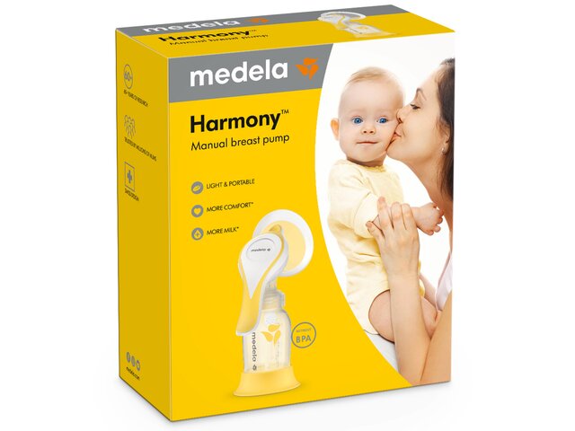 Retail packaging of the Medela Harmony™ manual breast pump, front view.