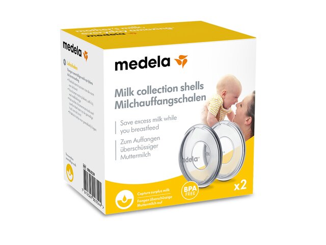 Einzelhandelsverpackung für Medela MMilchauffangschalen.