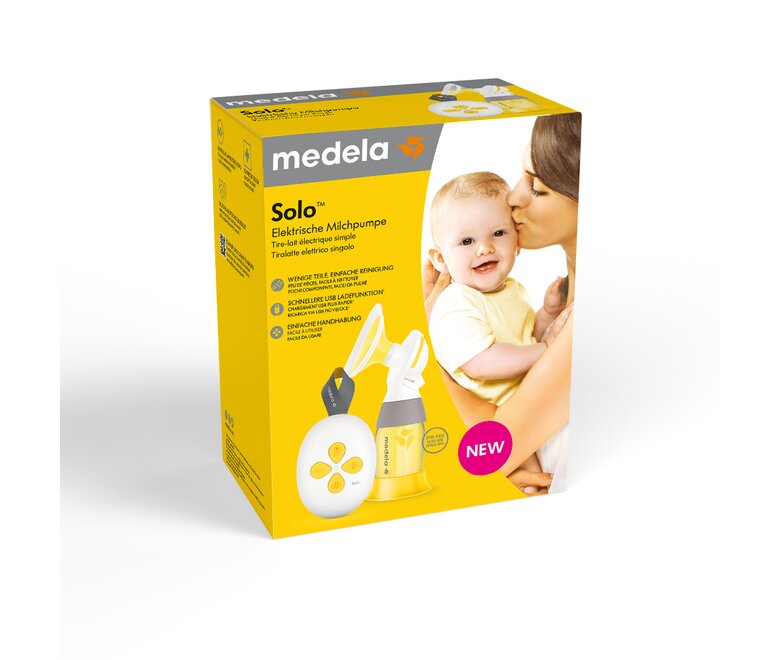 Einzelhandelsverpackung für die Solo™ Hands-free elektrische Einzelmilchpumpe.