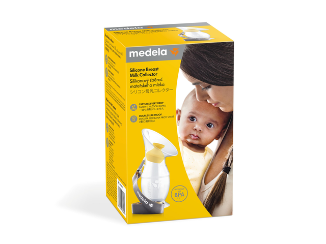 Retail packaging for the Medela Silicone breast milk collector.